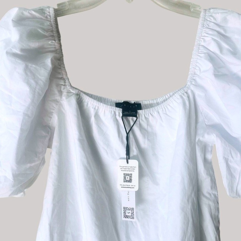 Sanctuary Babydoll Dress White Puff Sleeves Square Neck A Line Mini Small NWT - Picture 5 of 11